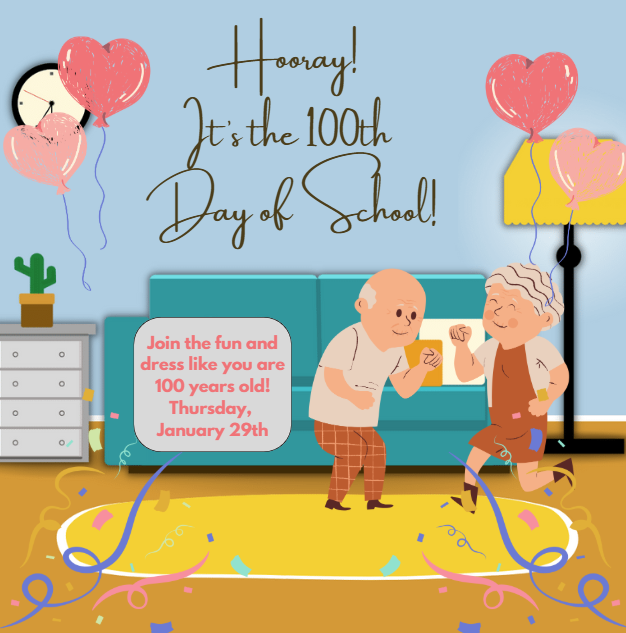 graphic to remind students to dress "old" for the 100th day of school