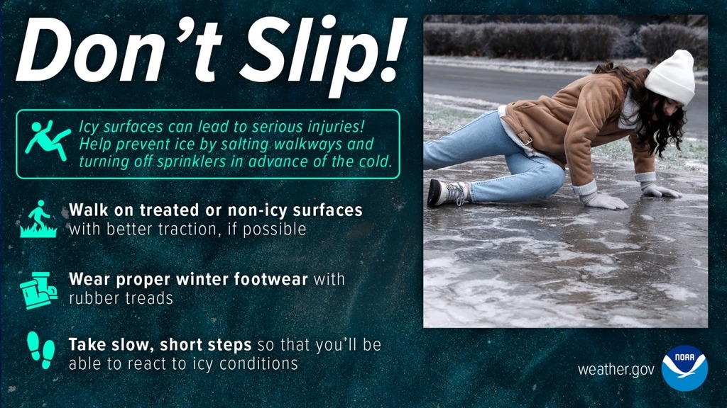 Dont slip! Be careful with sleet and ice.