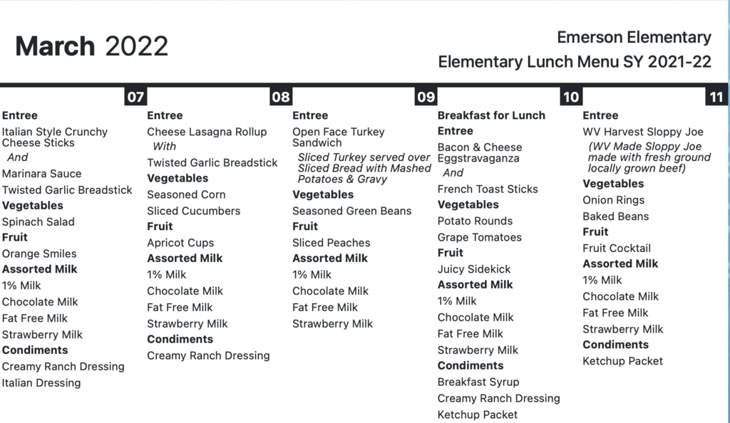 lunch menu