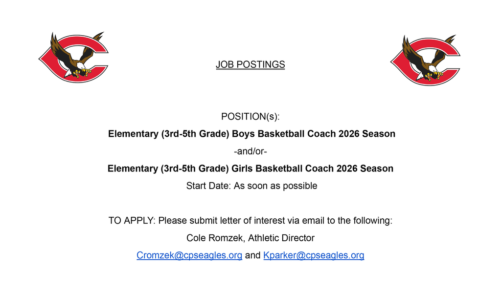 Job posting for boys and girls elementary basketball coach