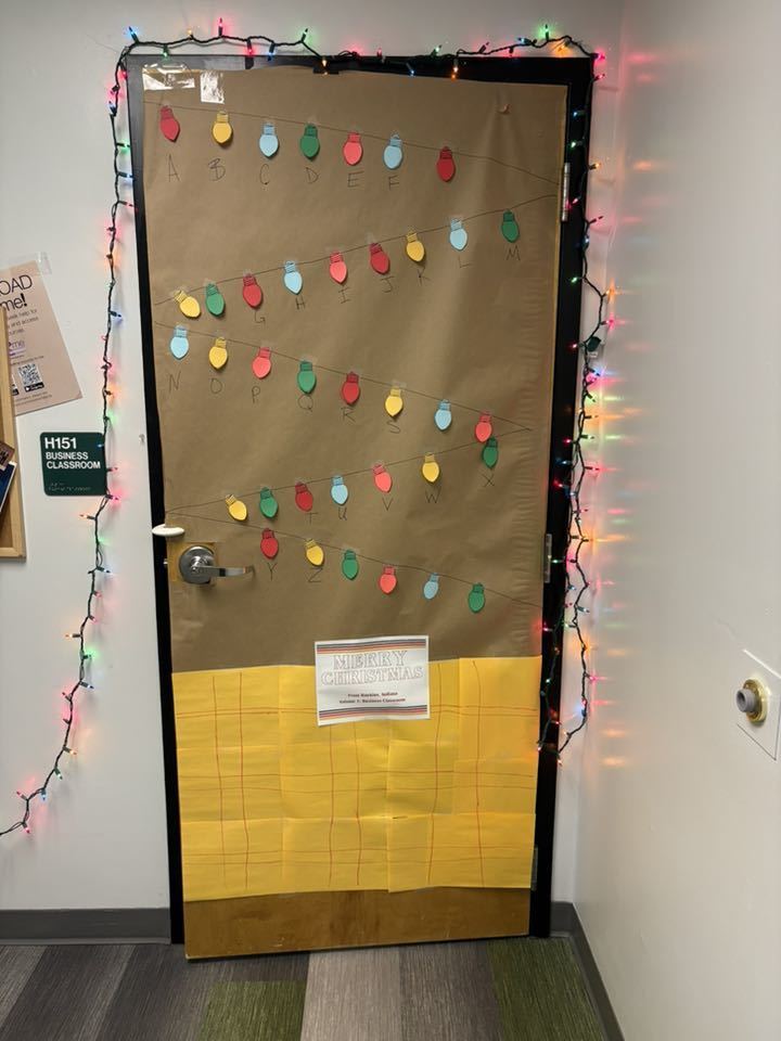 Door with Christmas decorations