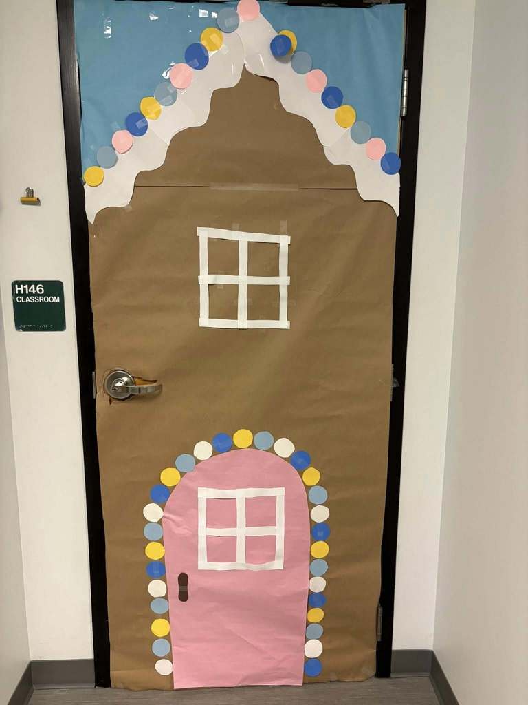 Door with Christmas decorations