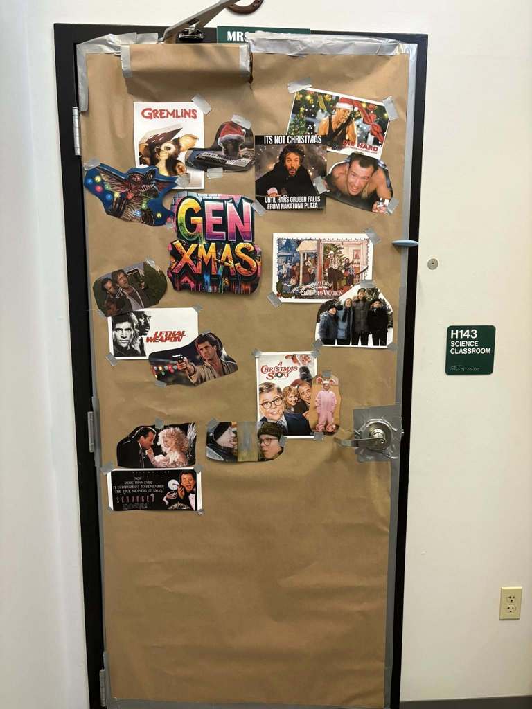 Door with Christmas decorations