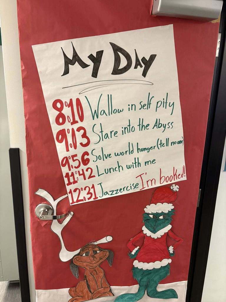 Door with Christmas decorations