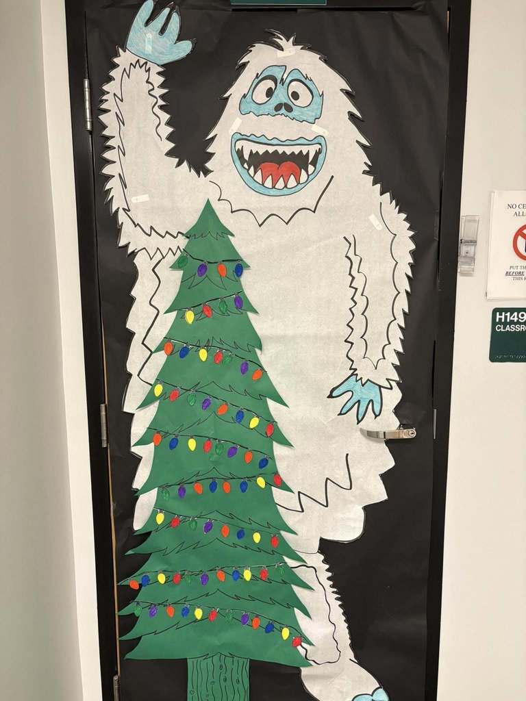 Door with Christmas decorations