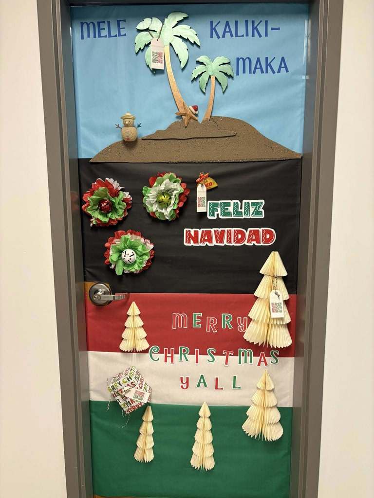 Door with Christmas decorations