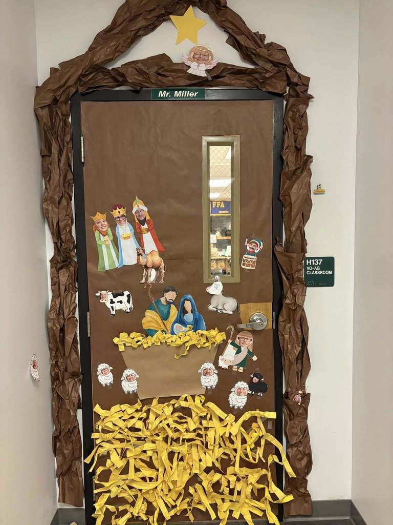 Door with Christmas decorations