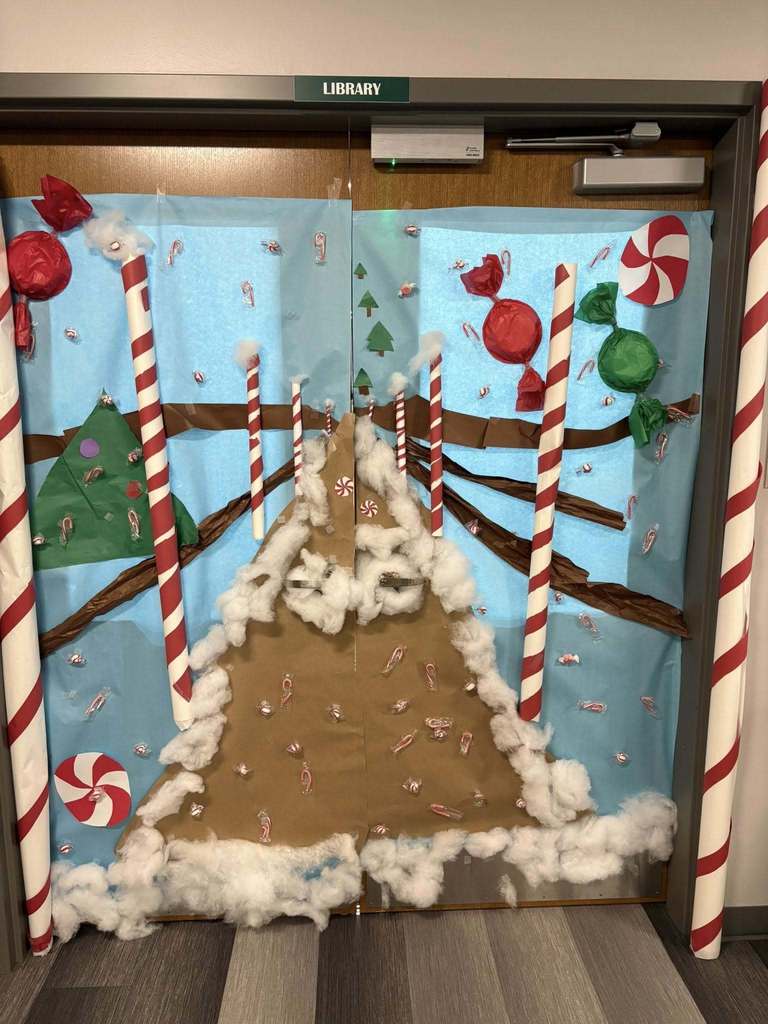 Door with Christmas decorations