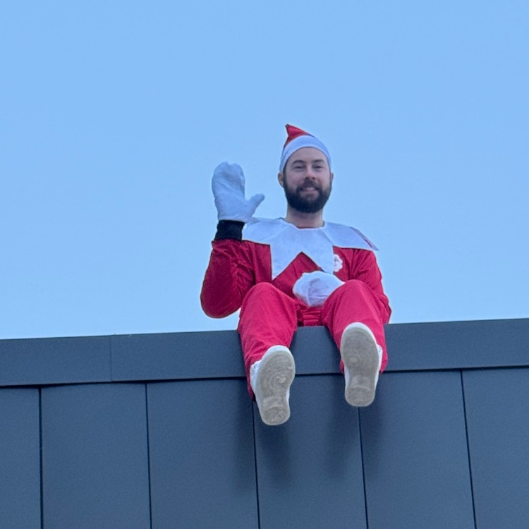 Mr. Bruna as elf on the shelf.