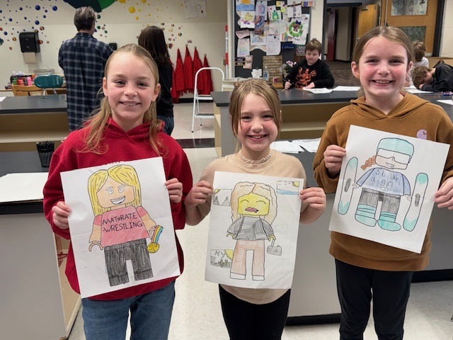 students with Lego portraits