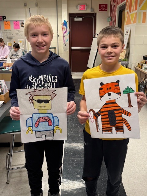 students with Lego portraits