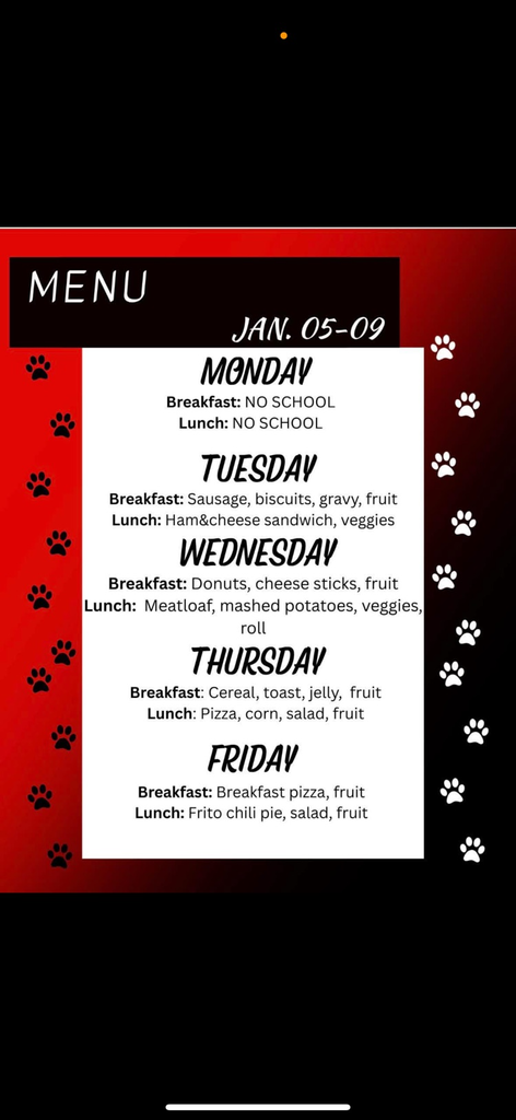 school menu January 6,26