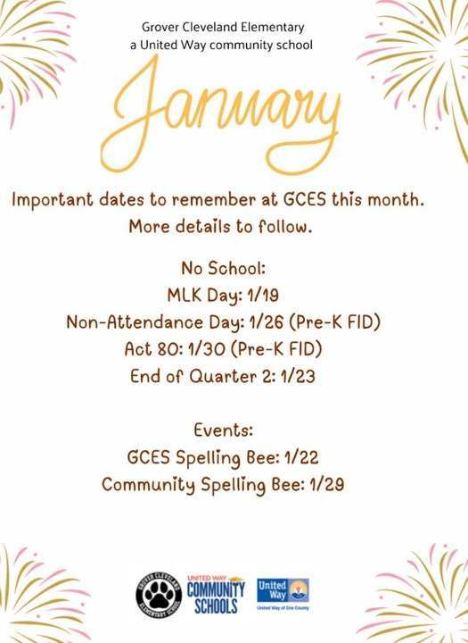 A flyer that shows the important days to remember in January. 