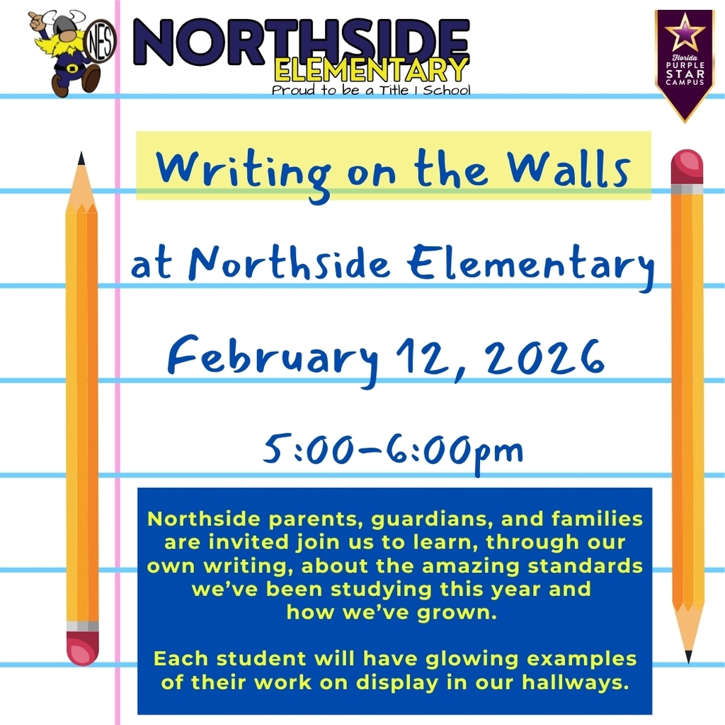 graphic of pencils on paper with school mascot and writing that explains the date, time, and info for Writing on the Walls event