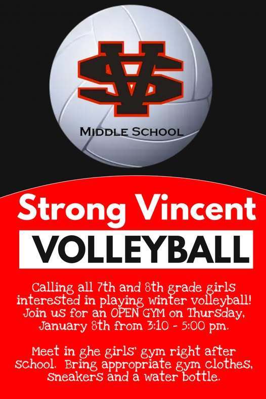 Strong Vincent Middle School Volleyball flyer. 