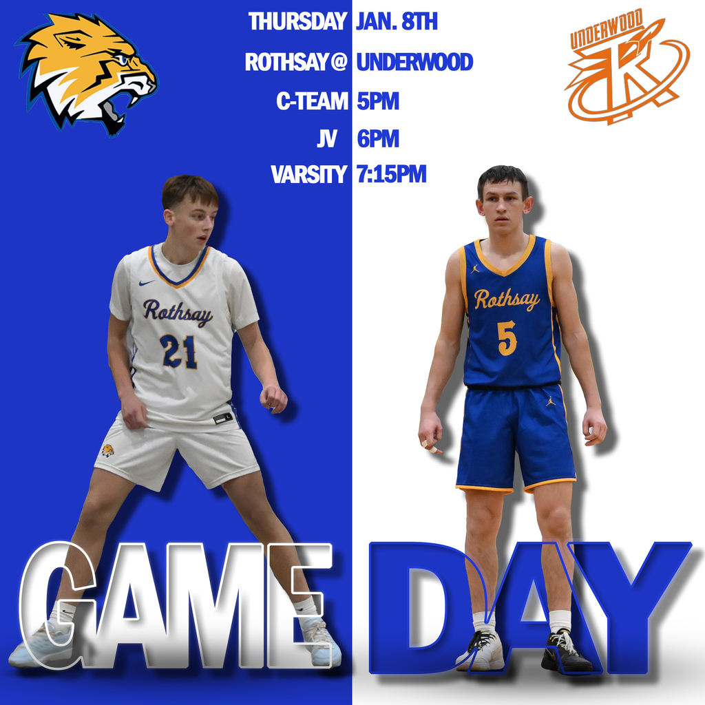 Basketball boys pictured with a game day post.