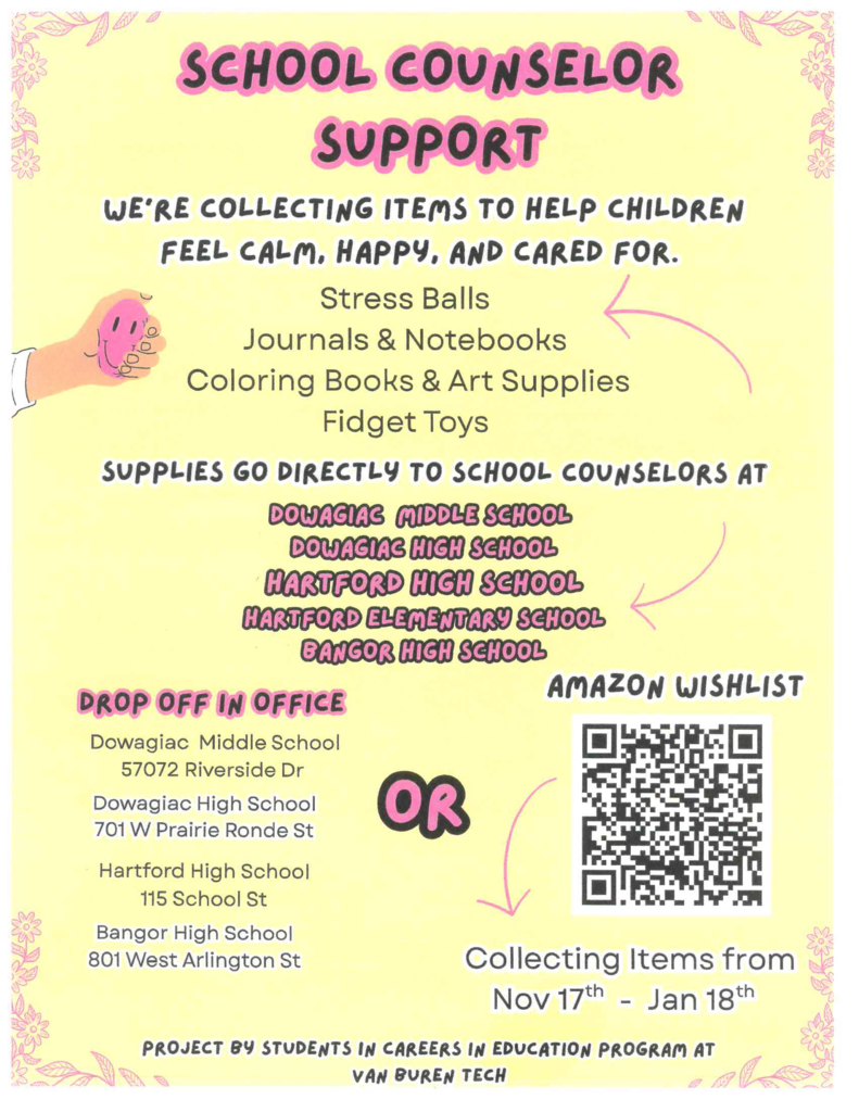 Yellow image about school counselor support. 