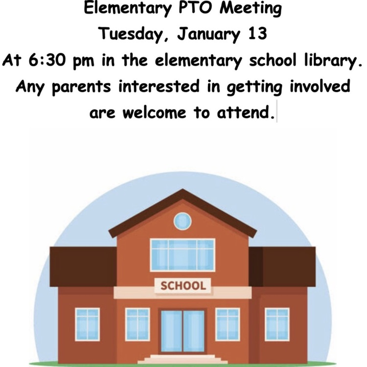 image of a school with a message inviting parents to attend a PTO meeting on Tuesday, January 13 at 6:30 pm at southern elementary