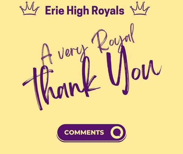 A graphic that says "A very Royal Thank You" on a yellow background. 