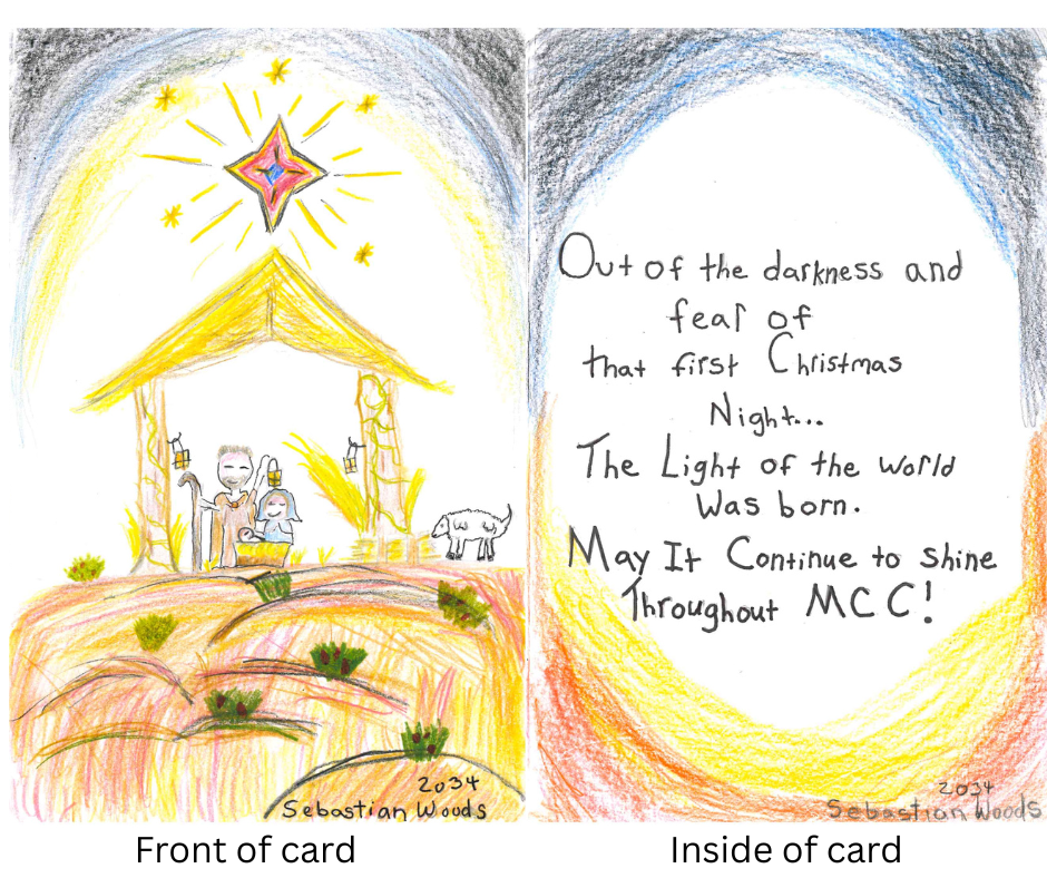 Front design and inside of the Christmas card.
