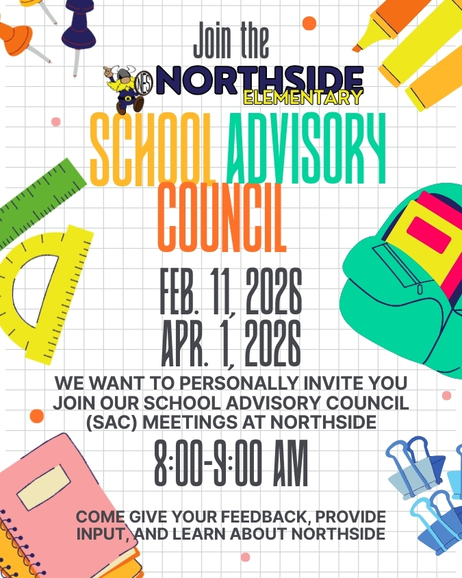 Various school supplies on graph paper with text that reads: Join School Advisory Council
