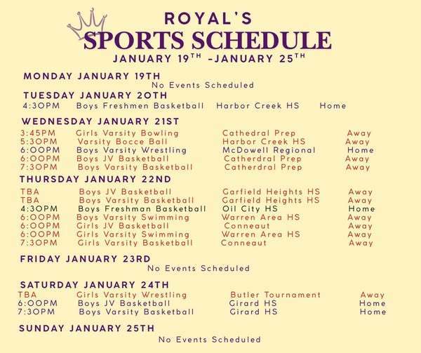 Erie High School Royal's Sports Schedule.