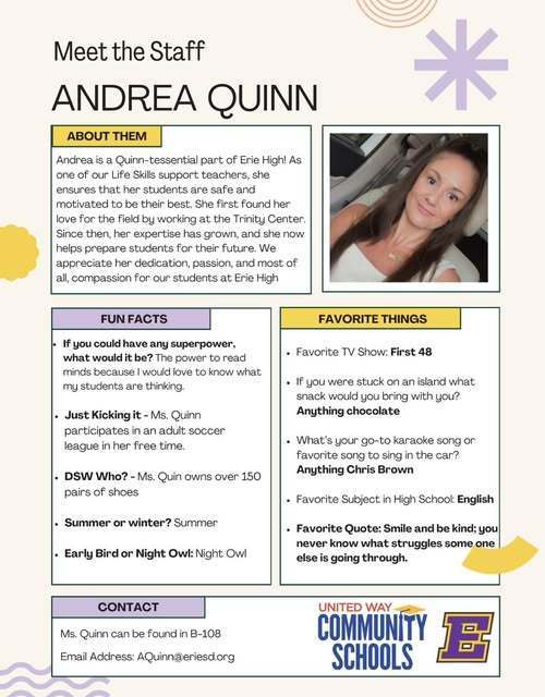 Staff spotlight that includes fun facts, favroite things, and a little bit about the staff member.