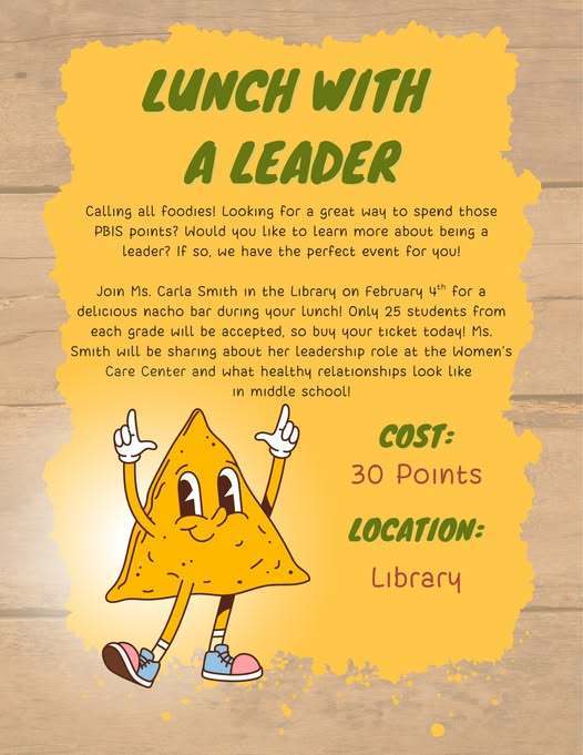 Lunch with a leader flyer with a triangle smiling and pointing up on the flyer. 