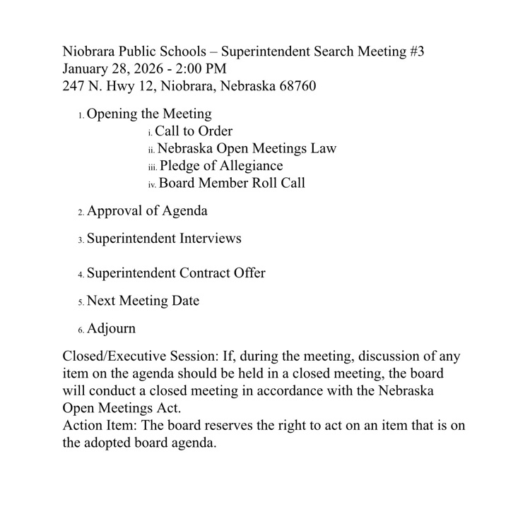 January 28th Board Agenda