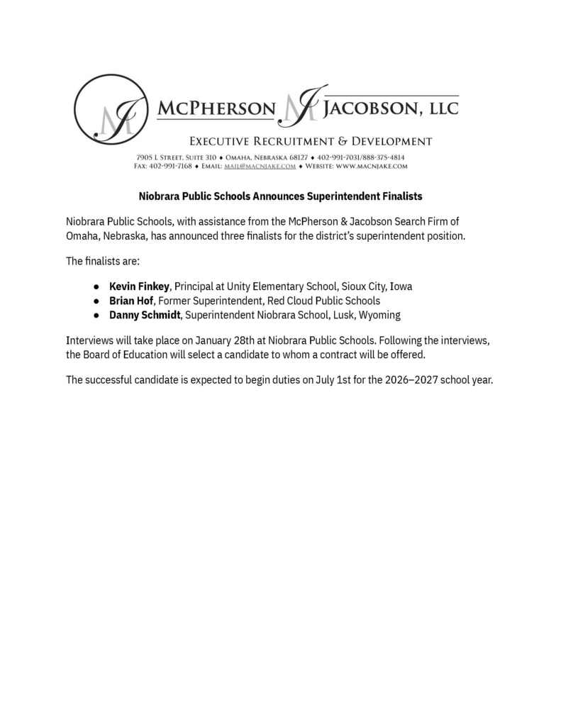 Superintendent Finalists Memo