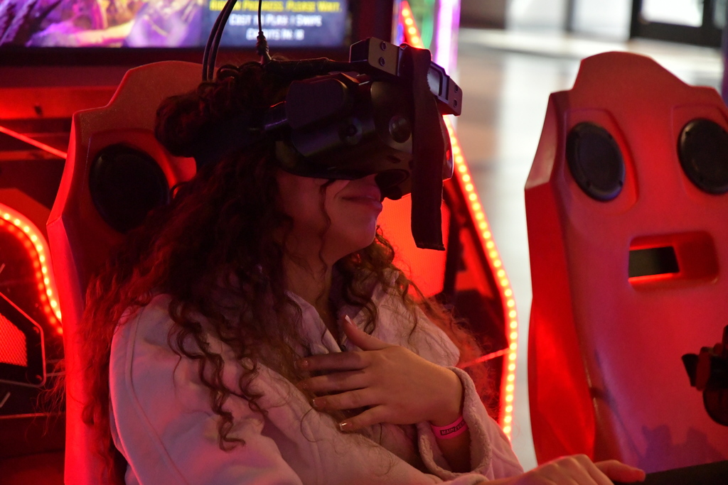 student in VR headset