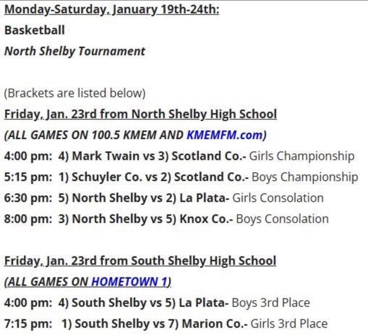 La Plata Boys will play Friday at 4pm at SOUTH SHELBY HS and La Plata girls will be at 6:30 at NORTH SHELBY!