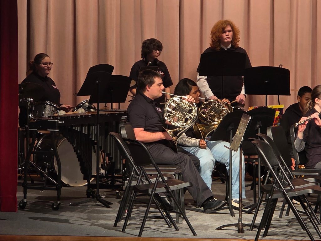 Kids playing instruments at a concert. 