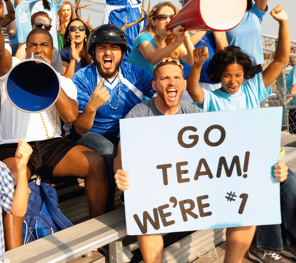 Sports crowd with sign