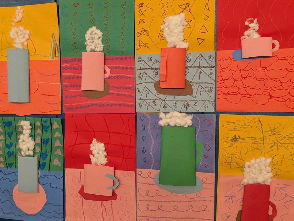 Art work of mugs with steam coming out.