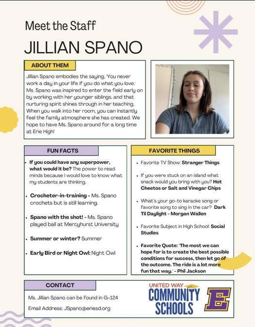 Staff spotlight that includes fun facts, favroite things, and a little bit about the staff member.
