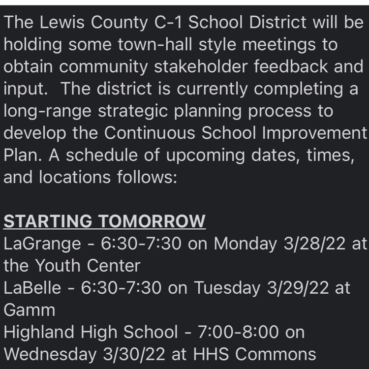 Image of schedule for community stakeholder meetings in LCC1 district.