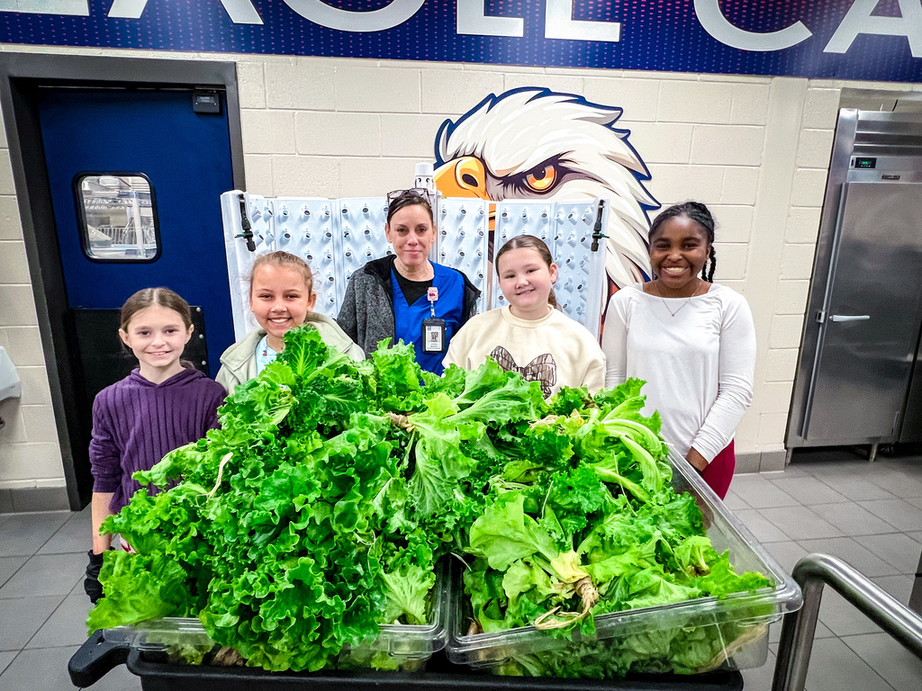 PCES students learning about PCCSS" HydroFarms and harvesting lettuce for their salad bar.