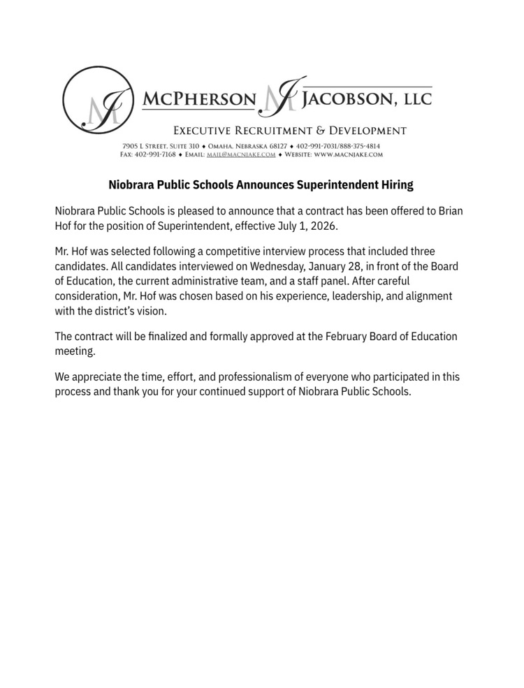 Superintendent Announcement