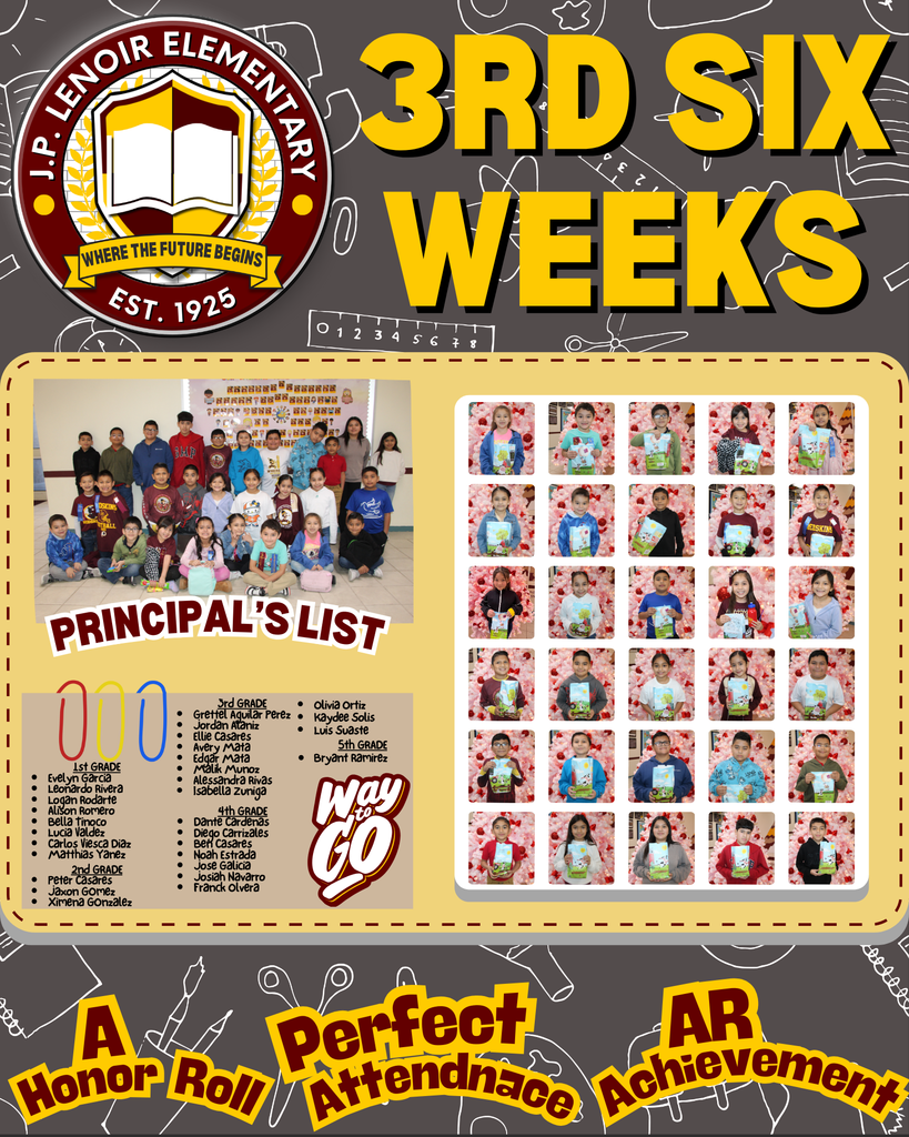 3rd 6 Weeks Principal's List Students