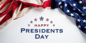 Picture of text saying Happy Presidents Day.