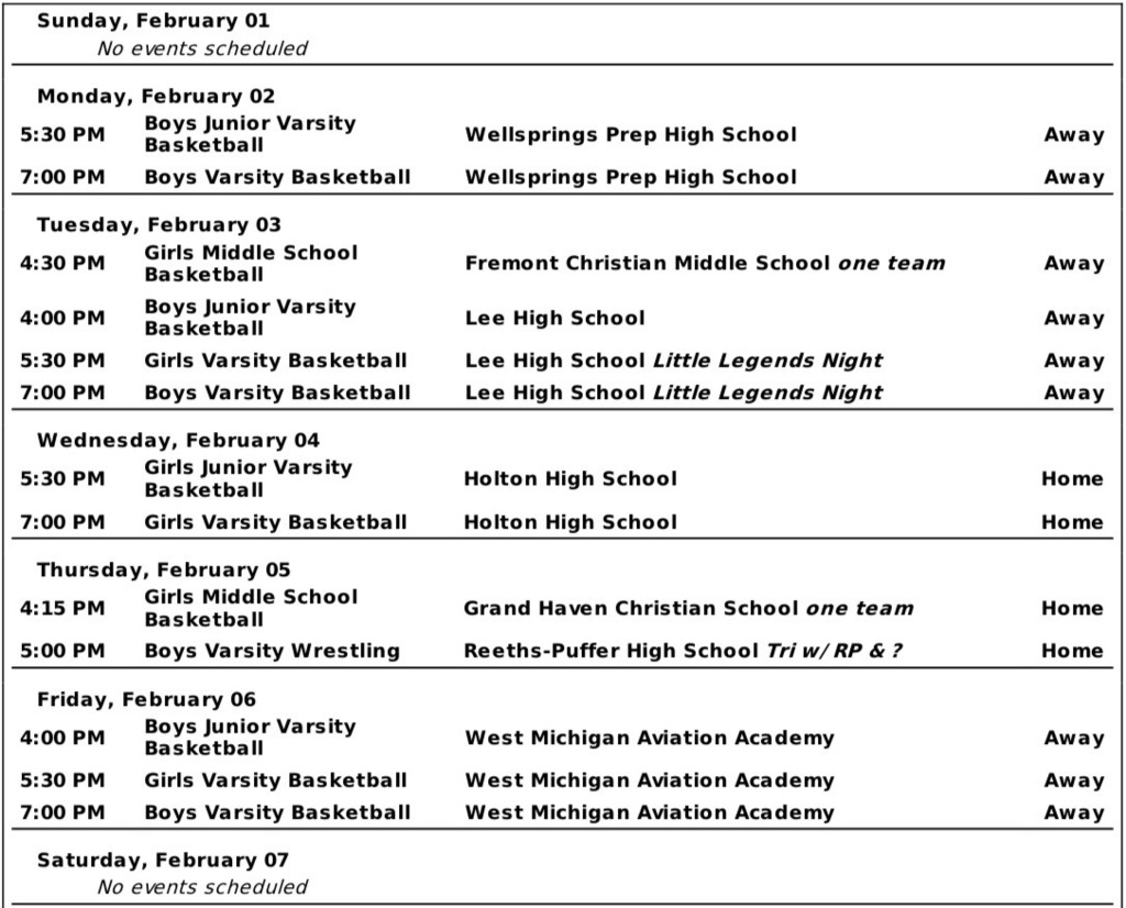 Sport Schedule