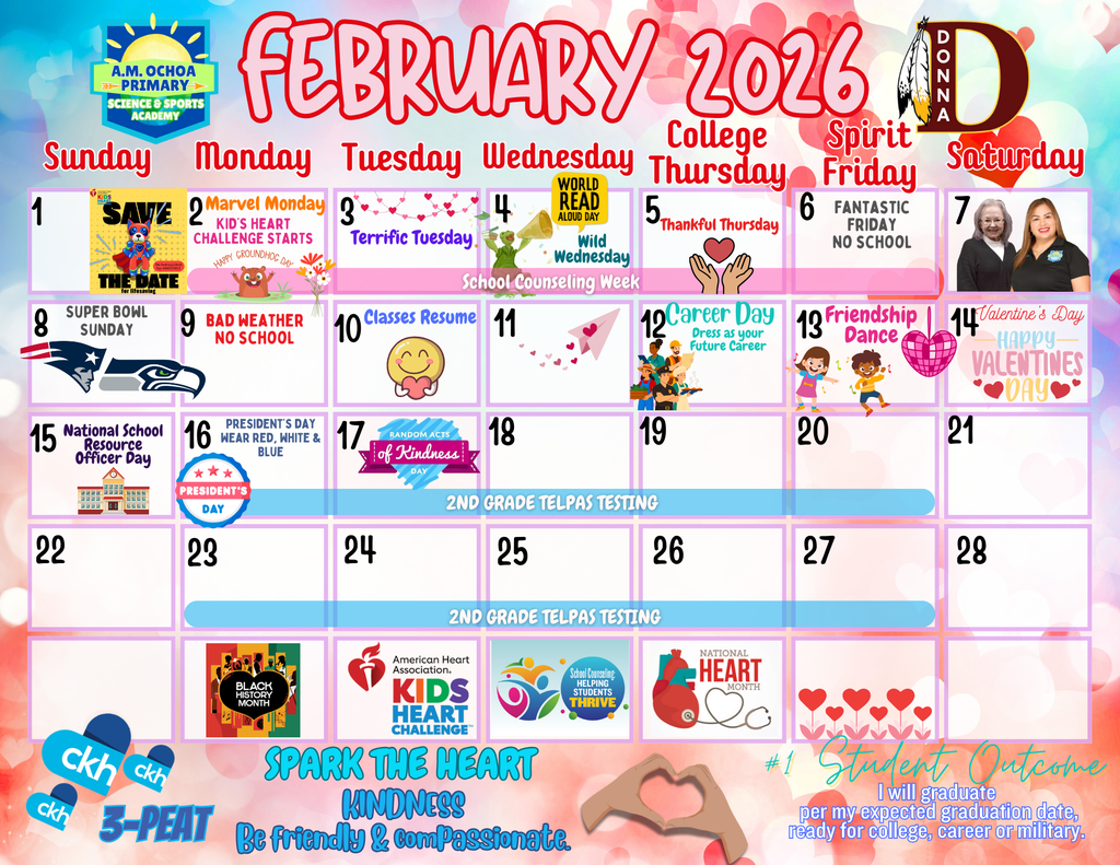 A.M. Ochoa Feb. 26 Calendar-English
