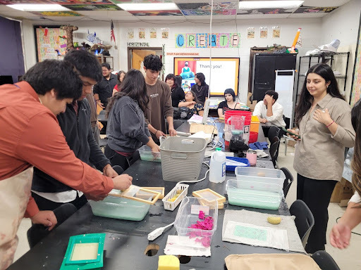 students in art class