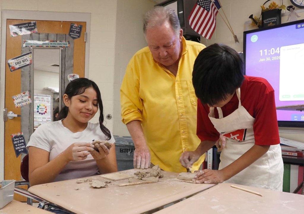 students in art class