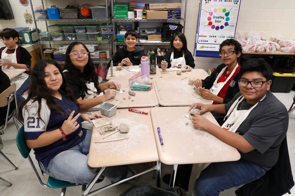 students in art class