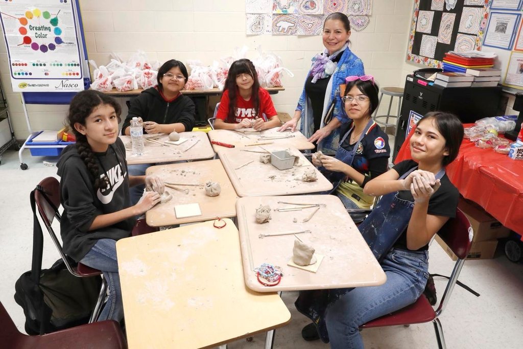students in art class