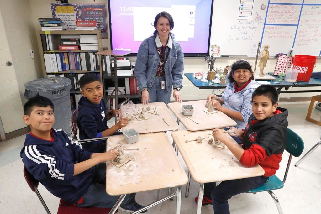 students in art class