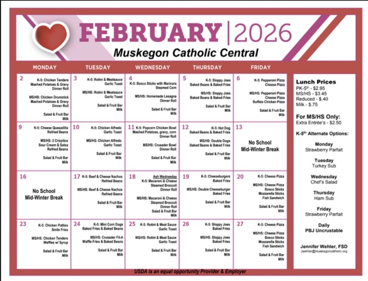 February Lunch Menu