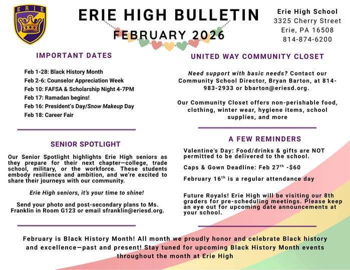 Erie High School Bulleting for February.
